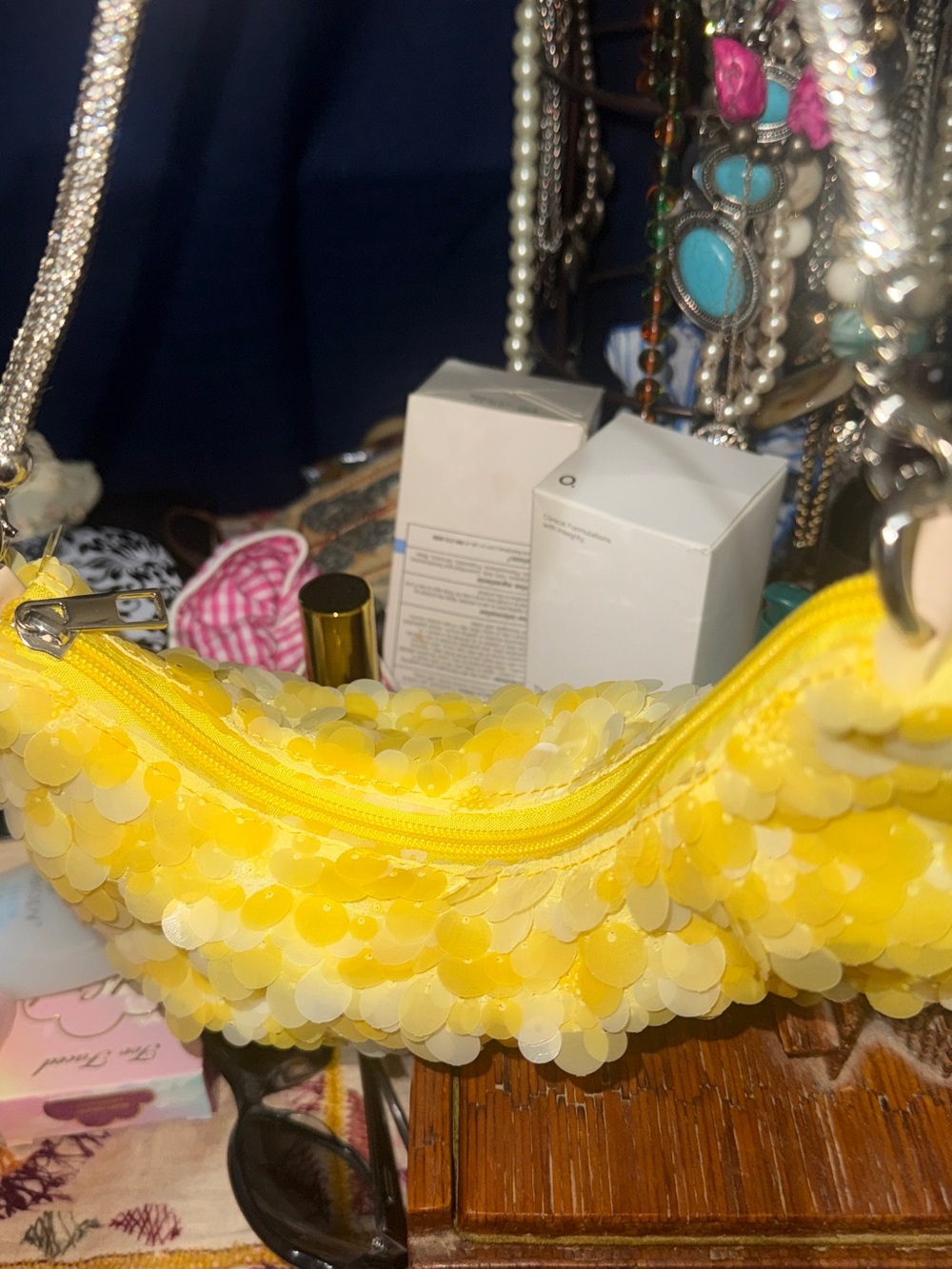 Yellow Sequin Shoulder Bag - Women's Sparkle Handbag - Picture 3 of 4